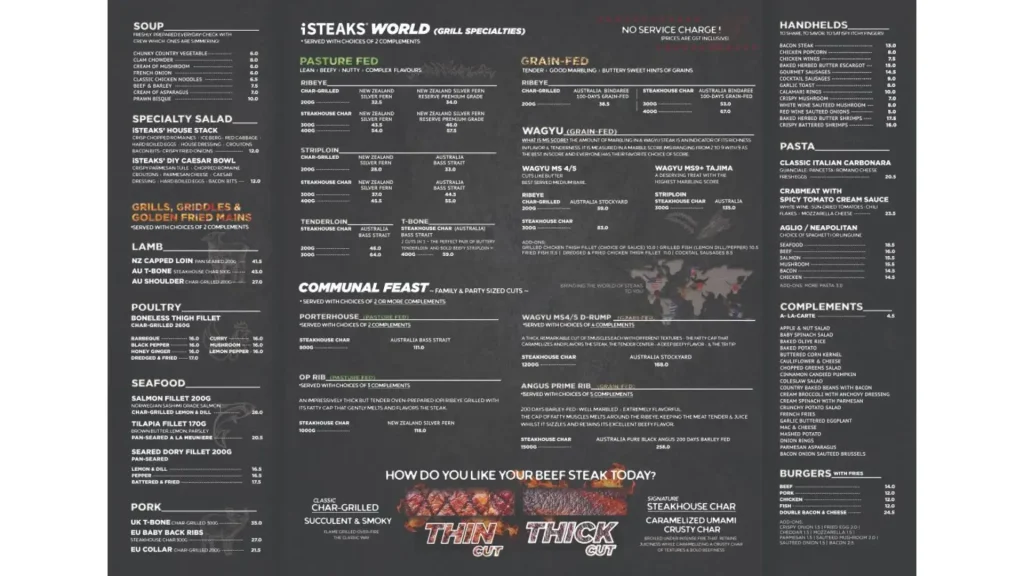 Isteaks dine in menu