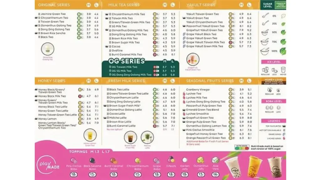 Playmade Menu Singapore with prices