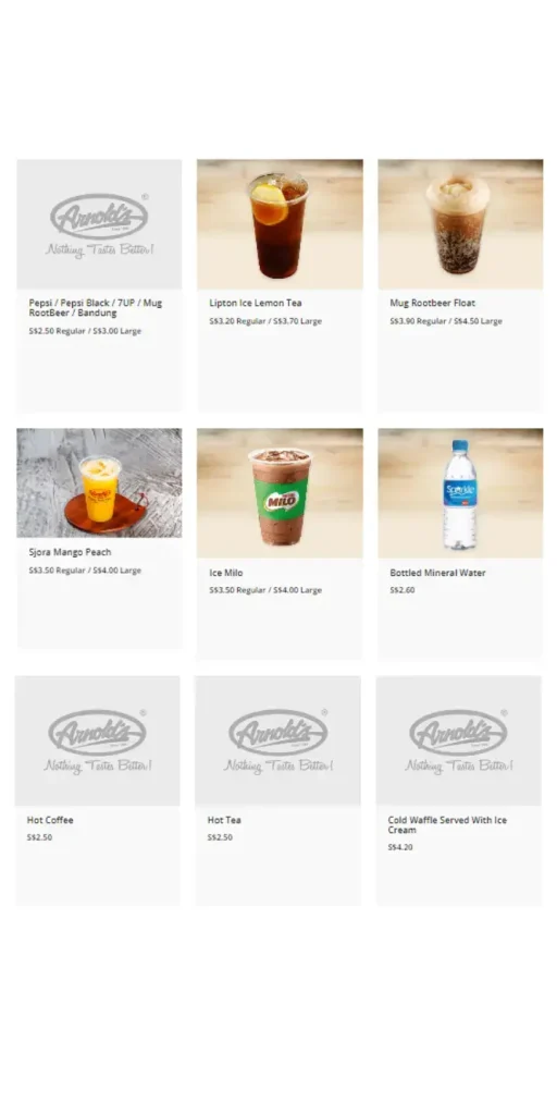 Arnold’s Chicken Menu drinks