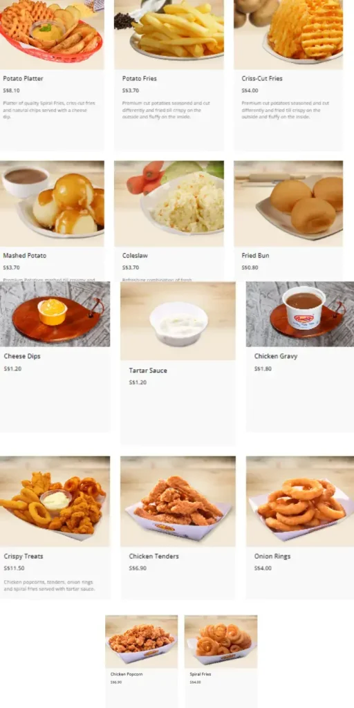 Arnold’s Chicken side menu