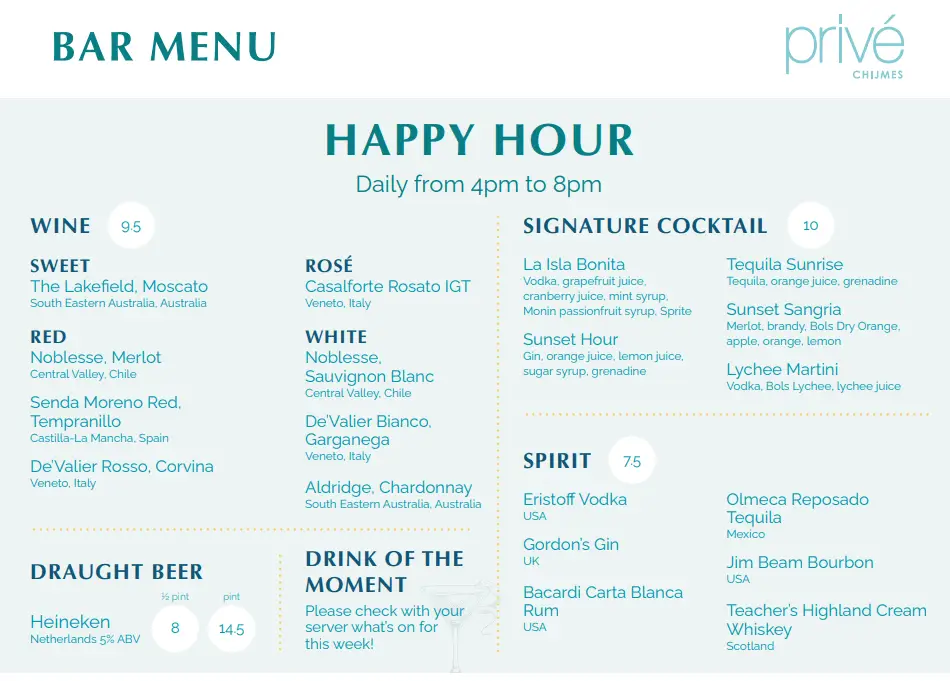 Prive-Bar-Menu